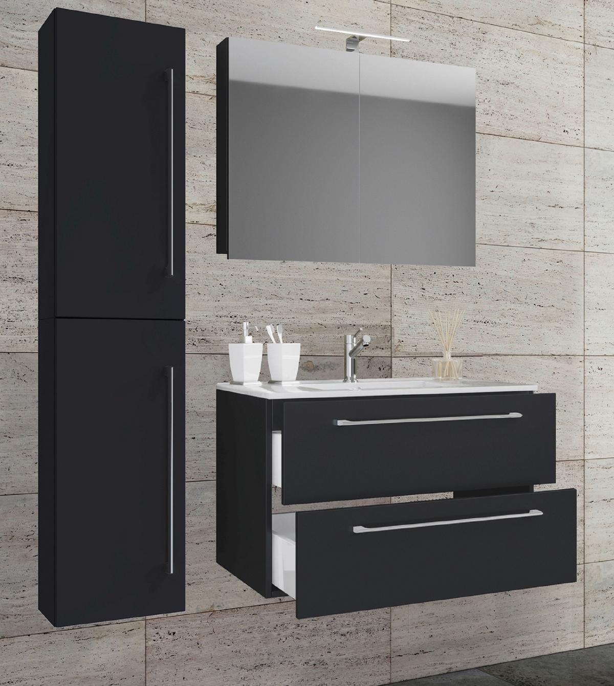 Badezimmer Badinos 4-Teilig Schwarz B: 61 cm - Schwarz/Weiß, MODERN, Keramik/Holzwerkstoff (93cm) - MID.YOU