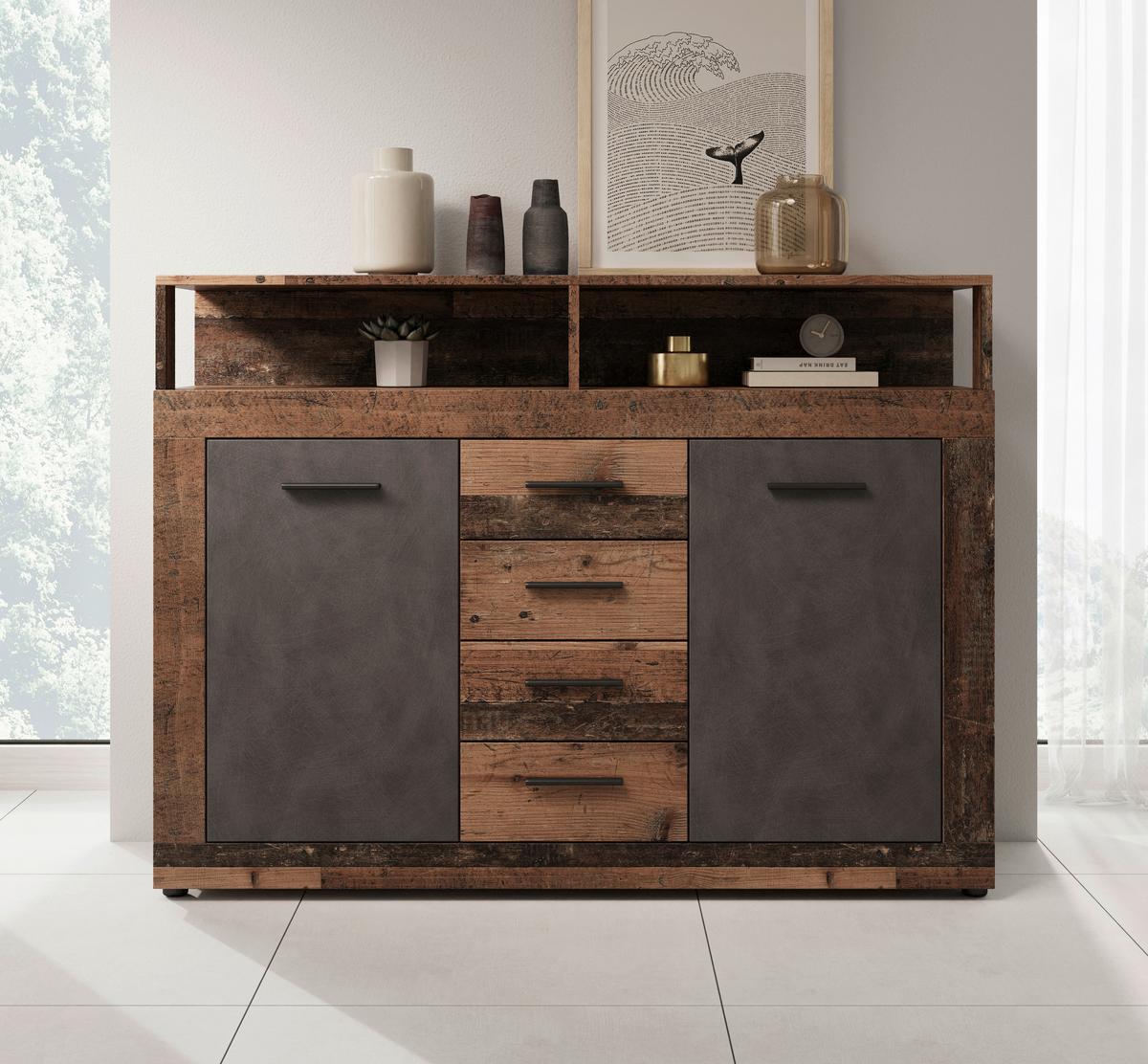 Kommode Lupo Eiche Dekor Anthrazit B: 119 Cm - Alteiche/Anthrazit, Design, Holzwerkstoff (119/96/32cm) - MID.YOU