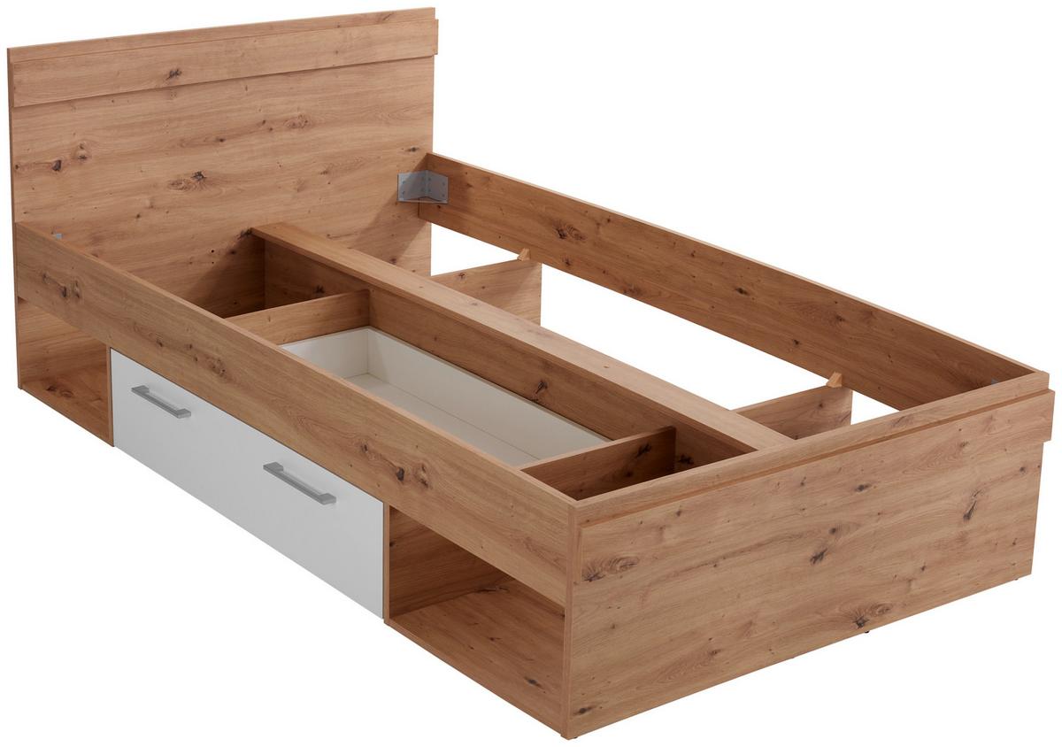 Stauraumbett 120x200 cm Box, Artsan Eiche Dekor/Weiß - Eiche Artisan/Weiß, MODERN, Holzwerkstoff (120/200cm) - Ondega
