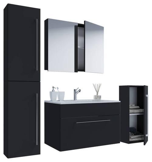Badezimmer Badinos 5-Teilig Schwarz B: 126 cm - Schwarz/Weiß, MODERN, Keramik/Holzwerkstoff (126cm) - MID.YOU
