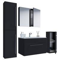 Badezimmer Badinos 5-Teilig Schwarz B: 126 cm - Schwarz/Weiß, MODERN, Keramik/Holzwerkstoff (126cm) - MID.YOU