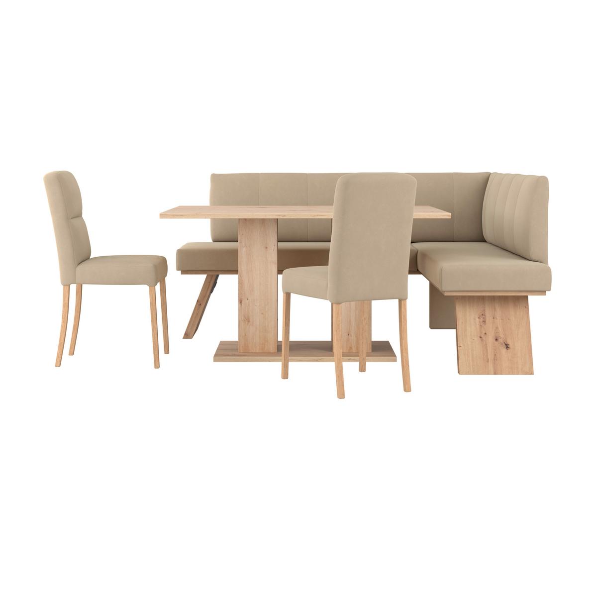Eckbank Emma Ii Webstoff Beige, B: 185 Cm - Eichefarben/Beige, KONVENTIONELL, Holzwerkstoff/Textil (185/150cm)