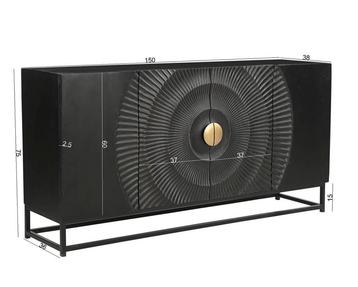 Sideboard Schwarz/Goldfarben B: 150cm - Goldfarben/Schwarz, Design, Holz/Metall (150/75/38cm) - MID.YOU