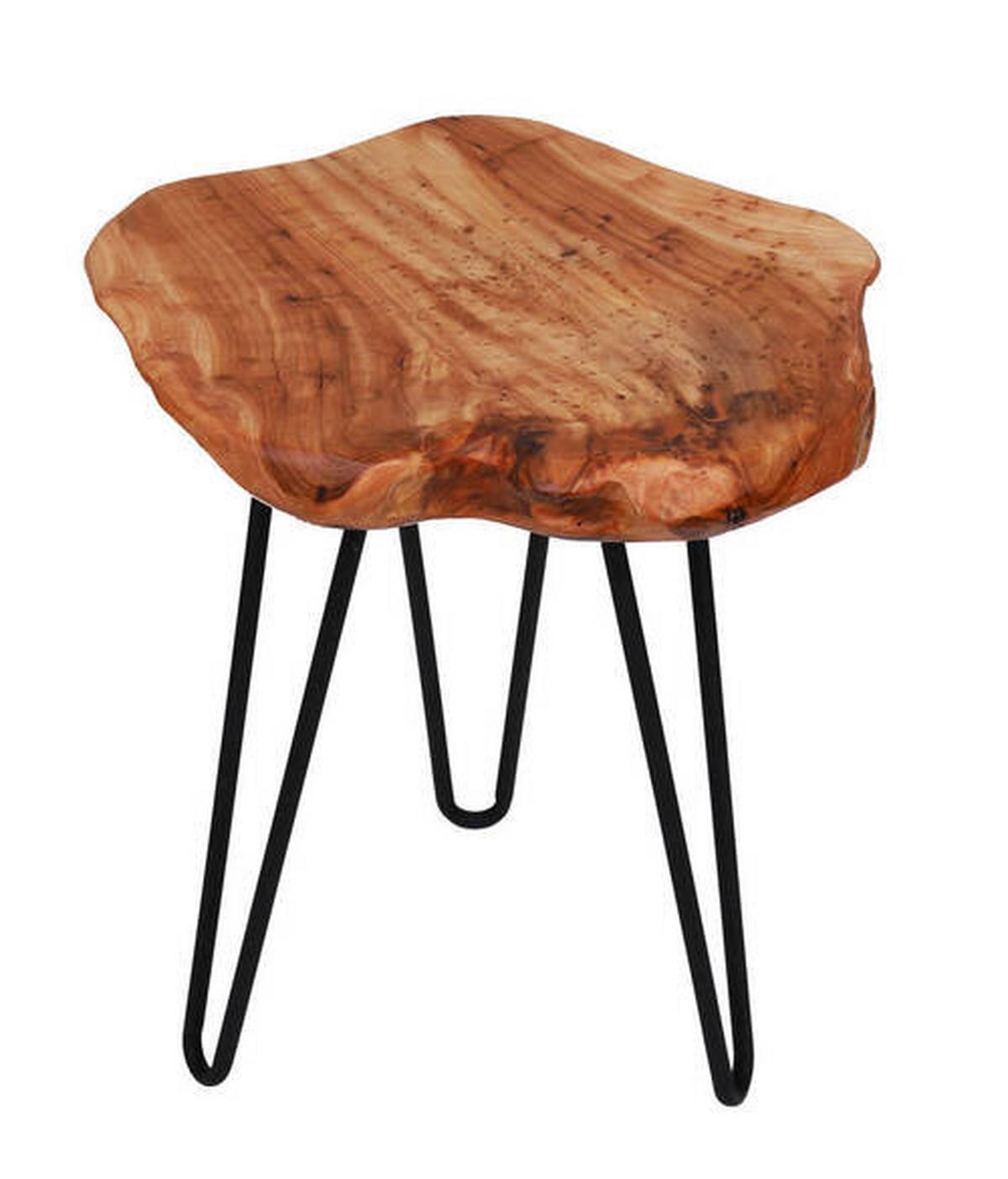 Beistelltisch mit Holzplatte Woody Zedernholz/Schwarz - Naturfarben, Design, Holz/Metall (30/30/40cm) - Kayoom