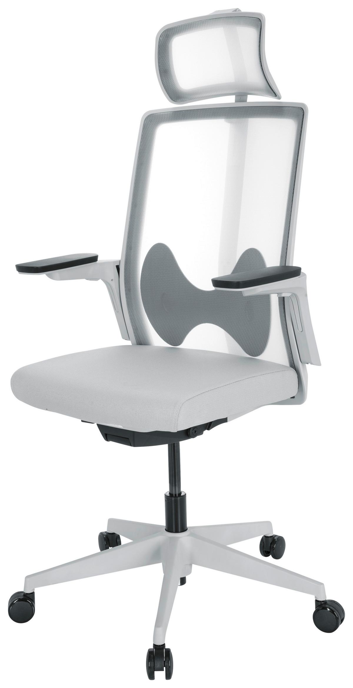 Drehstuhl Arceo W - Weiß/Grau, Basics, Kunststoff/Textil (66/123-139/66cm) - MID.YOU