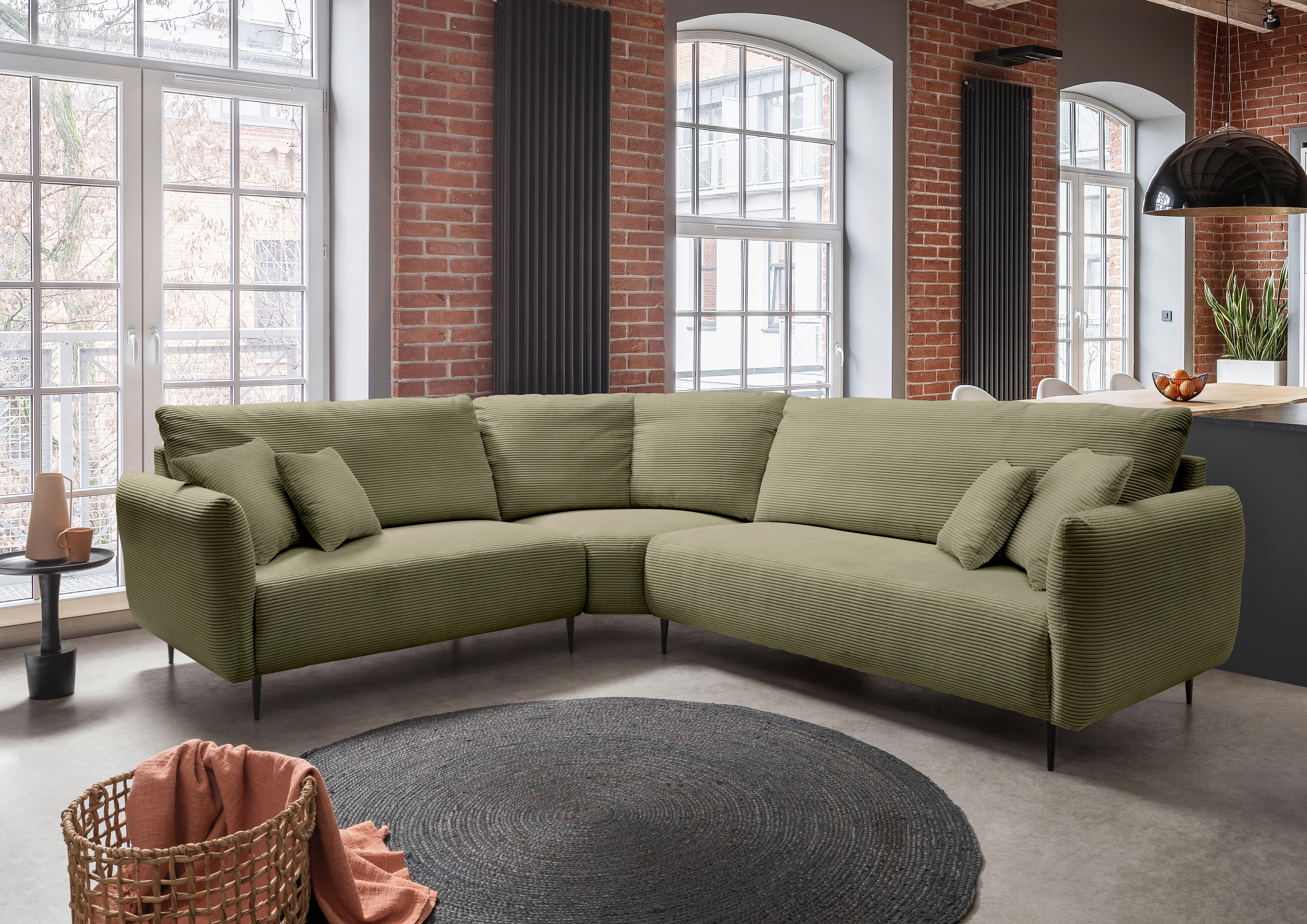 Ecksofa Vanilla mit Armteil- Verstellung, Olivgrün, 256x294 - Schwarz/Olivgrün, Design, Textil (256/294cm) - Livetastic