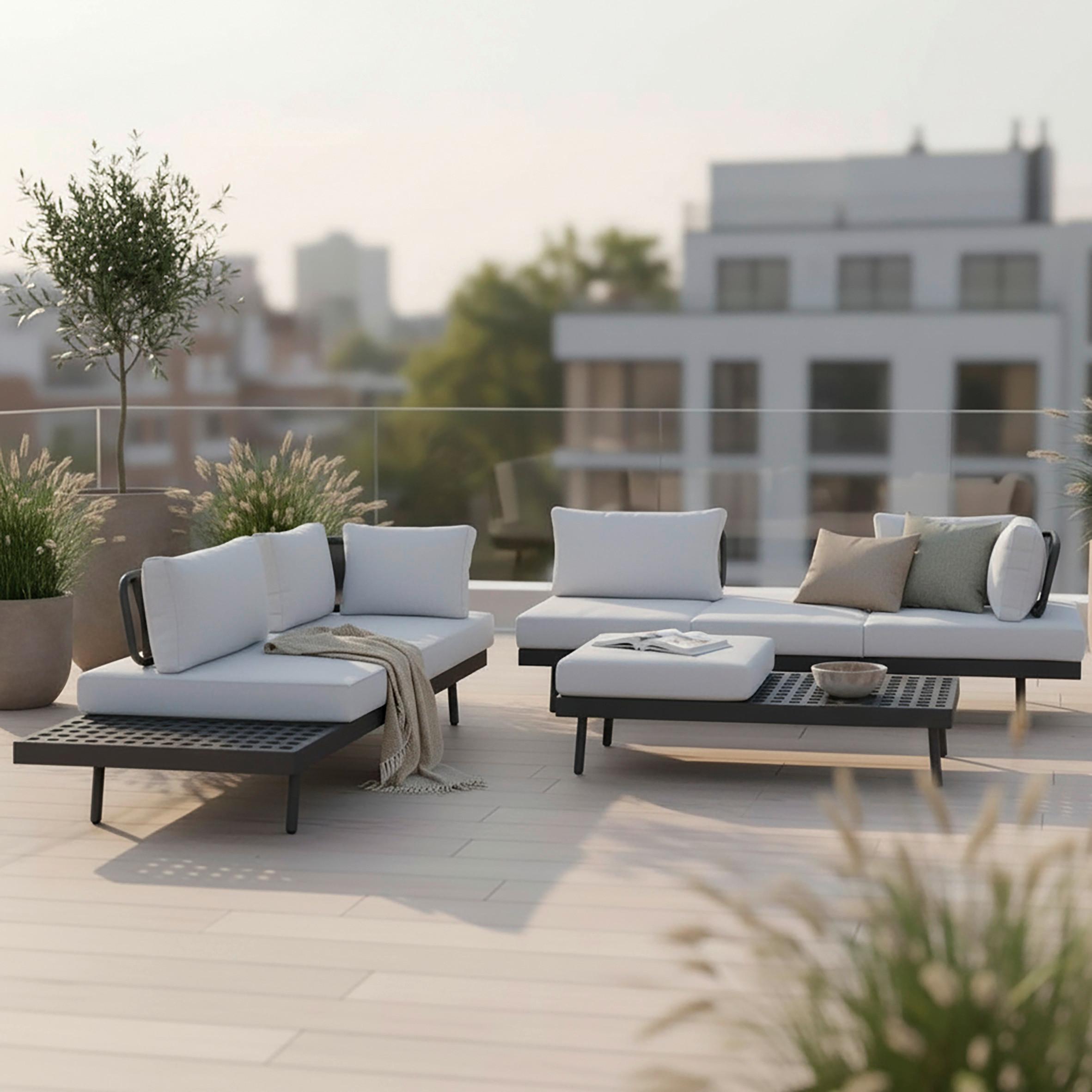 TERASOVÁ SEDACIA SÚPRAVA EMMA - biela/tmavosivá, Modern, kov/textil (220/79/87cm) - Bessagi Garden