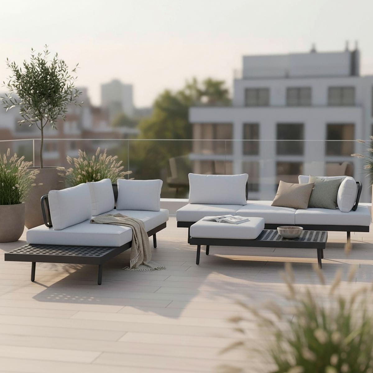 TERASOVÁ SEDACIA SÚPRAVA EMMA - biela/tmavosivá, Modern, kov/textil (220/79/87cm) - Bessagi Garden