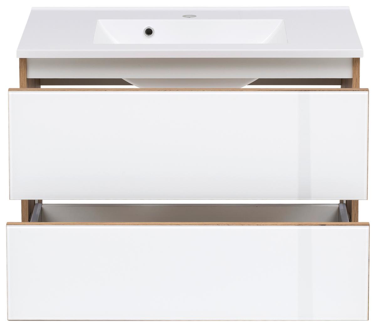 Badmöbel-Set 4-Tlg. inkl. LED Helsinki, Weiß/Eiche - Eichefarben/Weiß, KONVENTIONELL, Glas/Holzwerkstoff (120cm) - Held