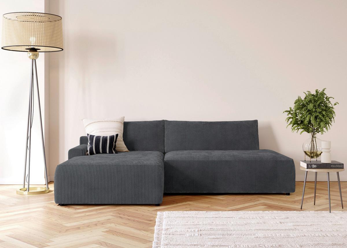 Eckschlafsofa Prag, Anthrazit S: 167x253 Cm - Anthrazit/Schwarz, MODERN, Textil (167/253cm) - Trendmanufaktur