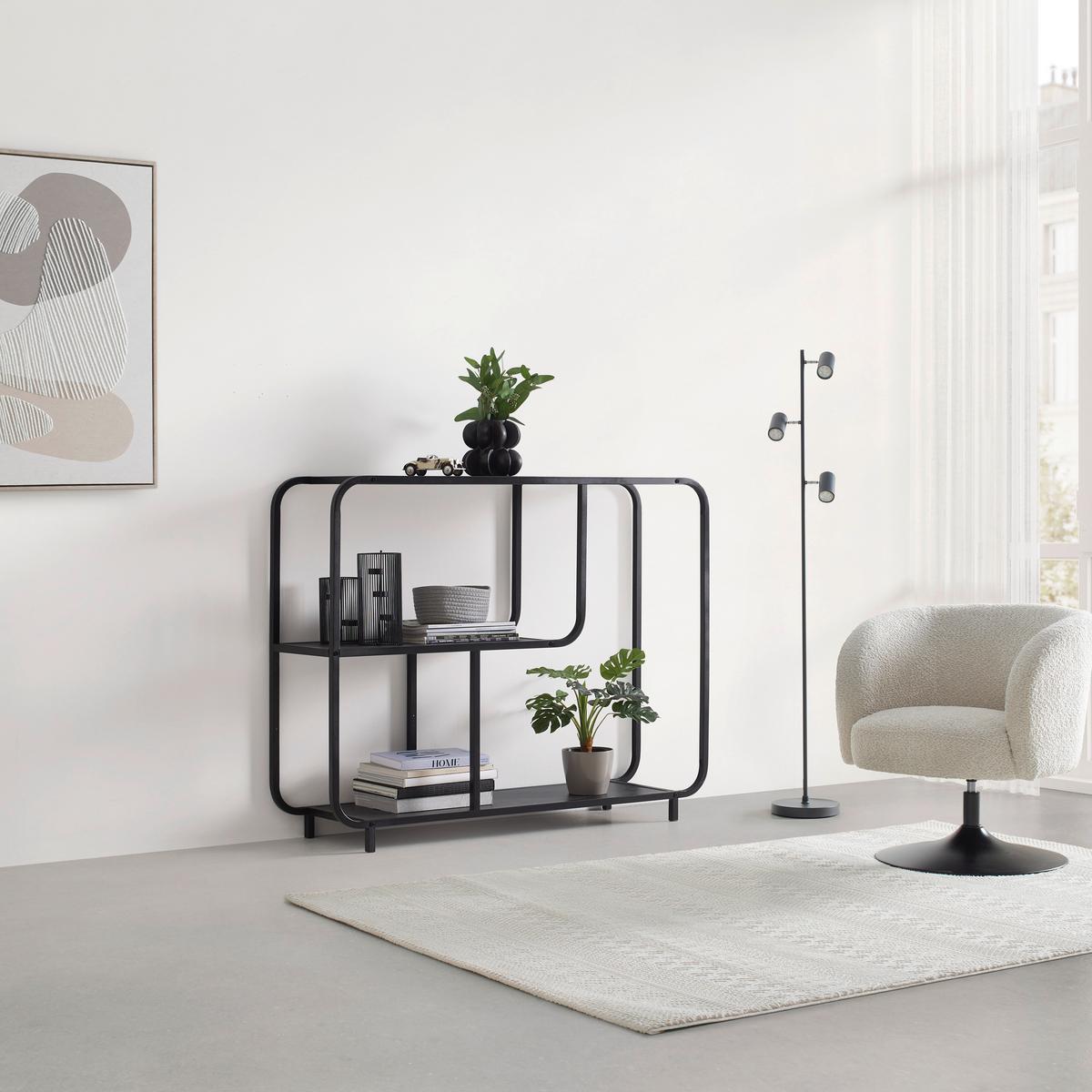 REGÁL BEND -EXKLUSIV- - čierna, Modern, kov/kompozitné drevo (120/95/33cm) - Mömax