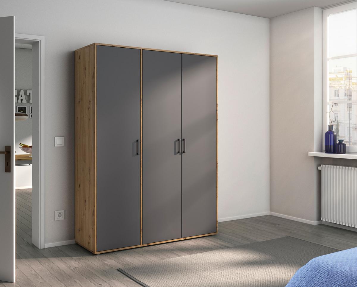 Drehtürenschrank140 Cm Voyager Eiche Artisan,grau - Eiche Artisan/Grau, MODERN, Holzwerkstoff (140/194/53cm) - Rauch Möbel