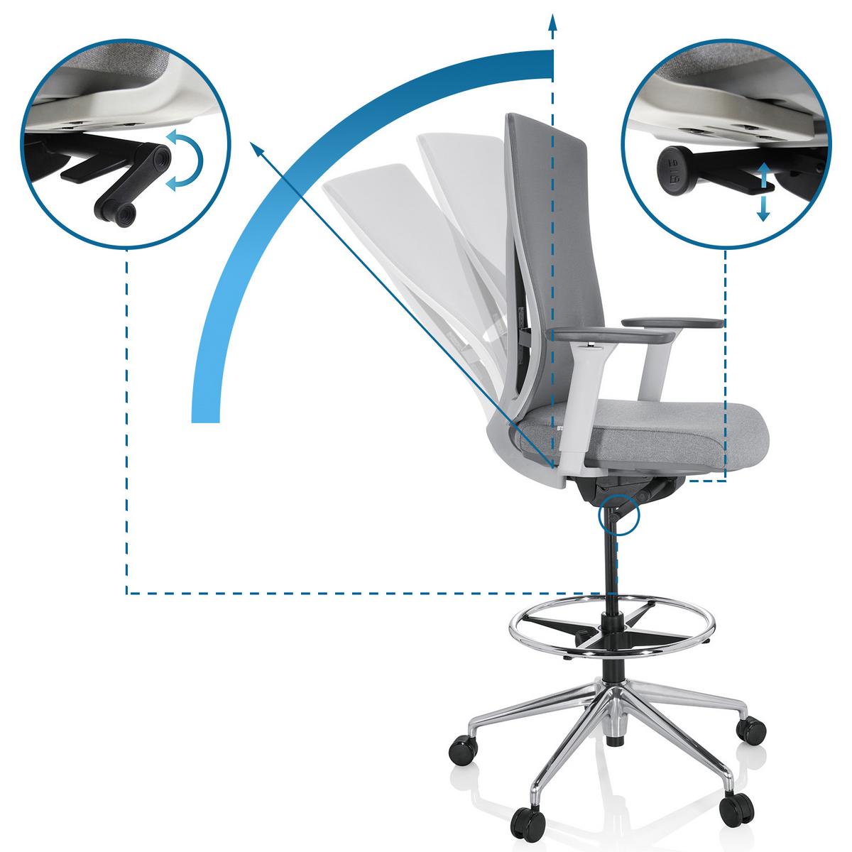 Bürostuhl Halifax Work Grau Bis 150 Kg - Silberfarben/Grau, Basics, Kunststoff/Textil (68/122/60cm) - MID.YOU