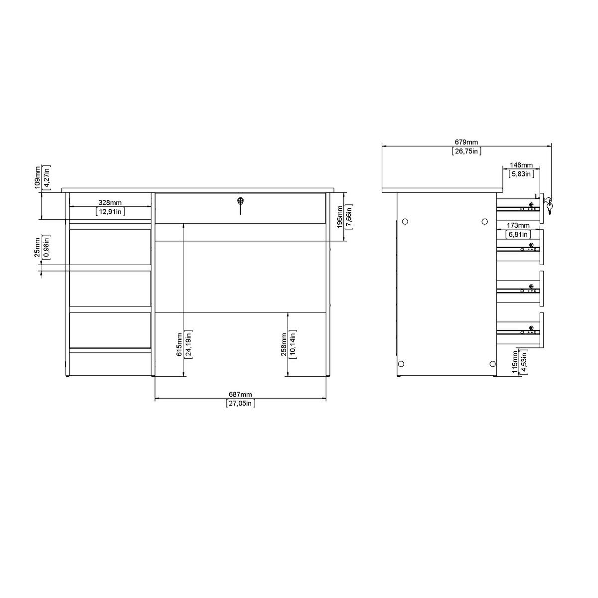 Schreibtisch Function Plus,weiß,l: 109,3 cm - Weiß, MODERN, Holzwerkstoff (109,3/48,5/75,6cm) - MID.YOU