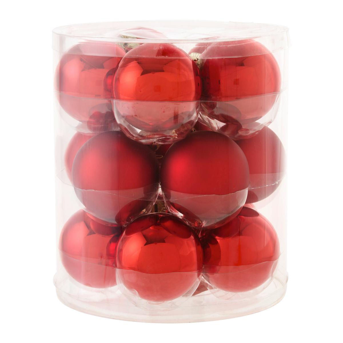 Vianočná guľa Noel, Ø: 6cm, 15ks/bal. - červená, Konventionell, sklo (6cm) - Mömax