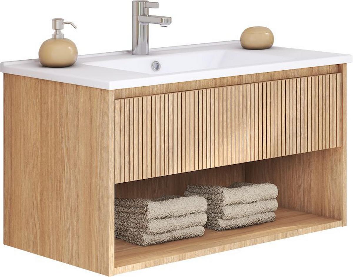 Waschtischkombi Andora Eichefarben Dekor B: 80 cm - Eichefarben, MODERN, Keramik/Holzwerkstoff (80/50/46cm) - Stylife