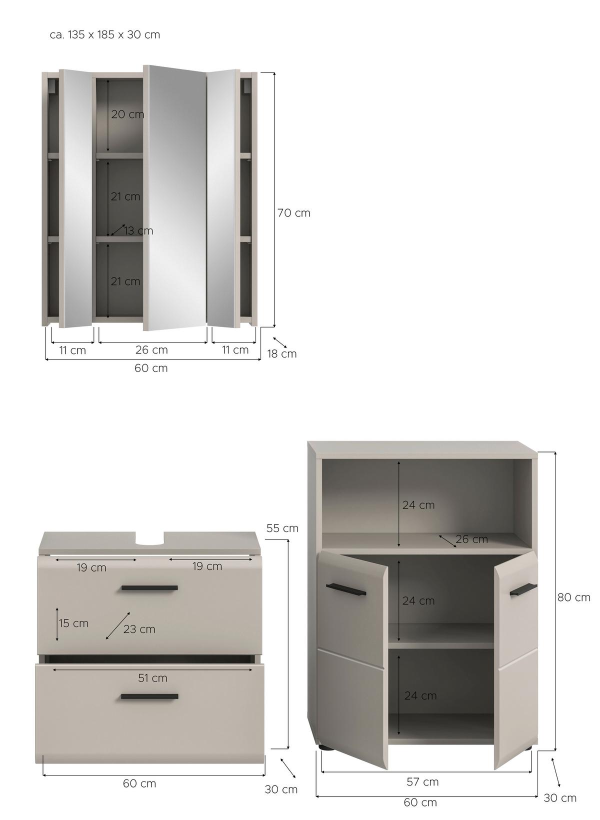 Badezimmer ICE Kaschmir B: 120 cm - Kaschmir/Schwarz, Trend, Glas/Holzwerkstoff (120cm) - MID.YOU