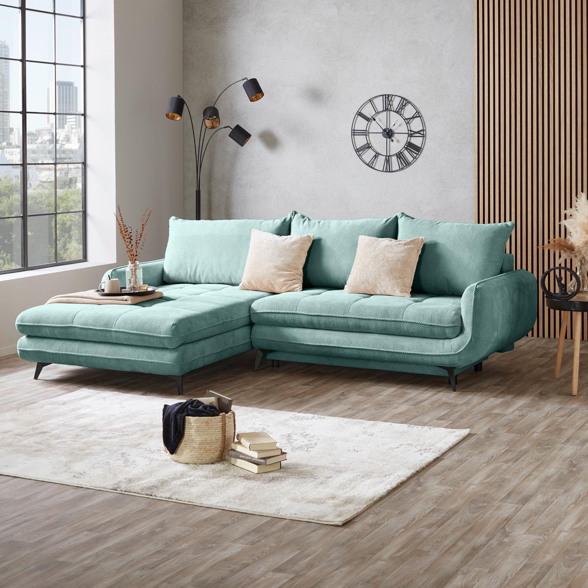 Ecksofa Wave - Türkis/Beige, MODERN, Textil (189/266cm)