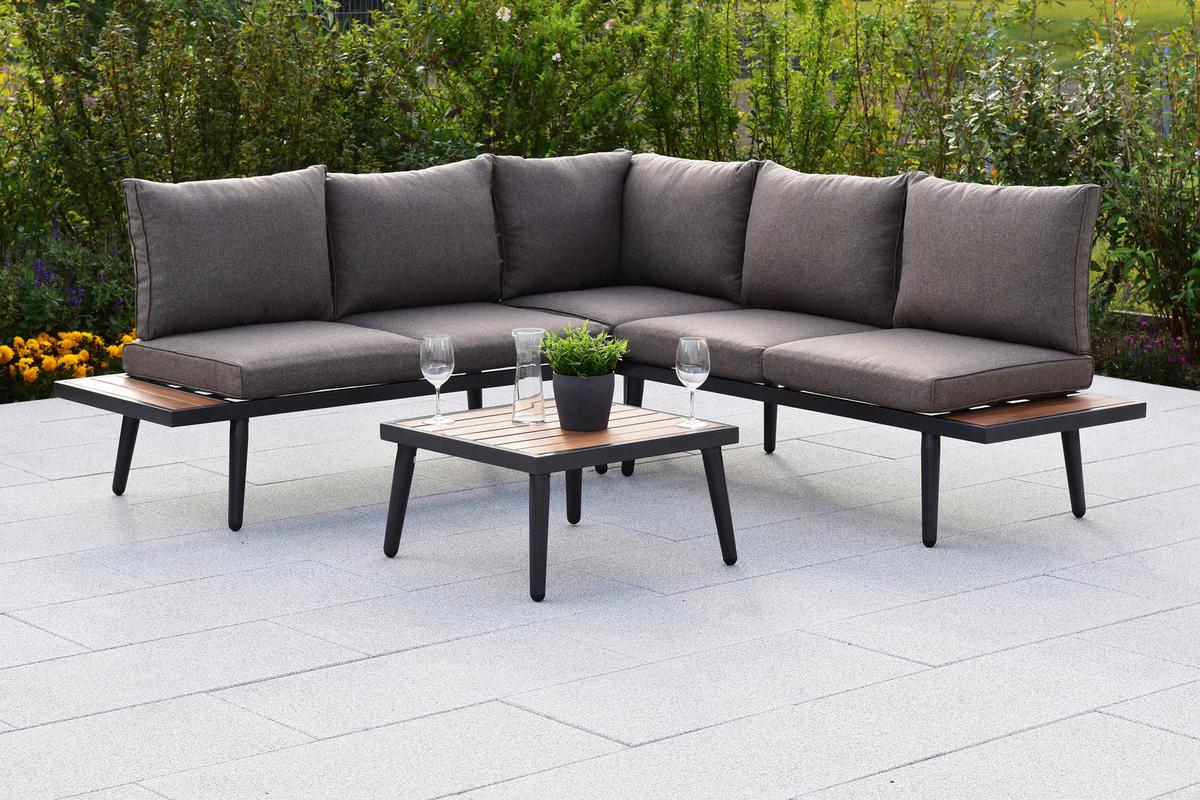 Gartenset Korfu - Graphitfarben/Naturfarben, MODERN, Kunststoff/Textil - Gardenson
