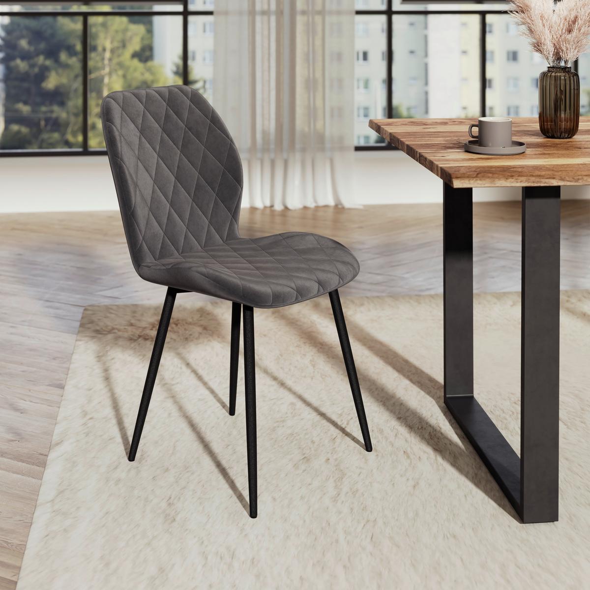 Vierfußstuhl Zoe Samt dunkelgrau, B: 58cm - Dunkelgrau/Schwarz, Trend, Textil/Metall (58/85/47cm)