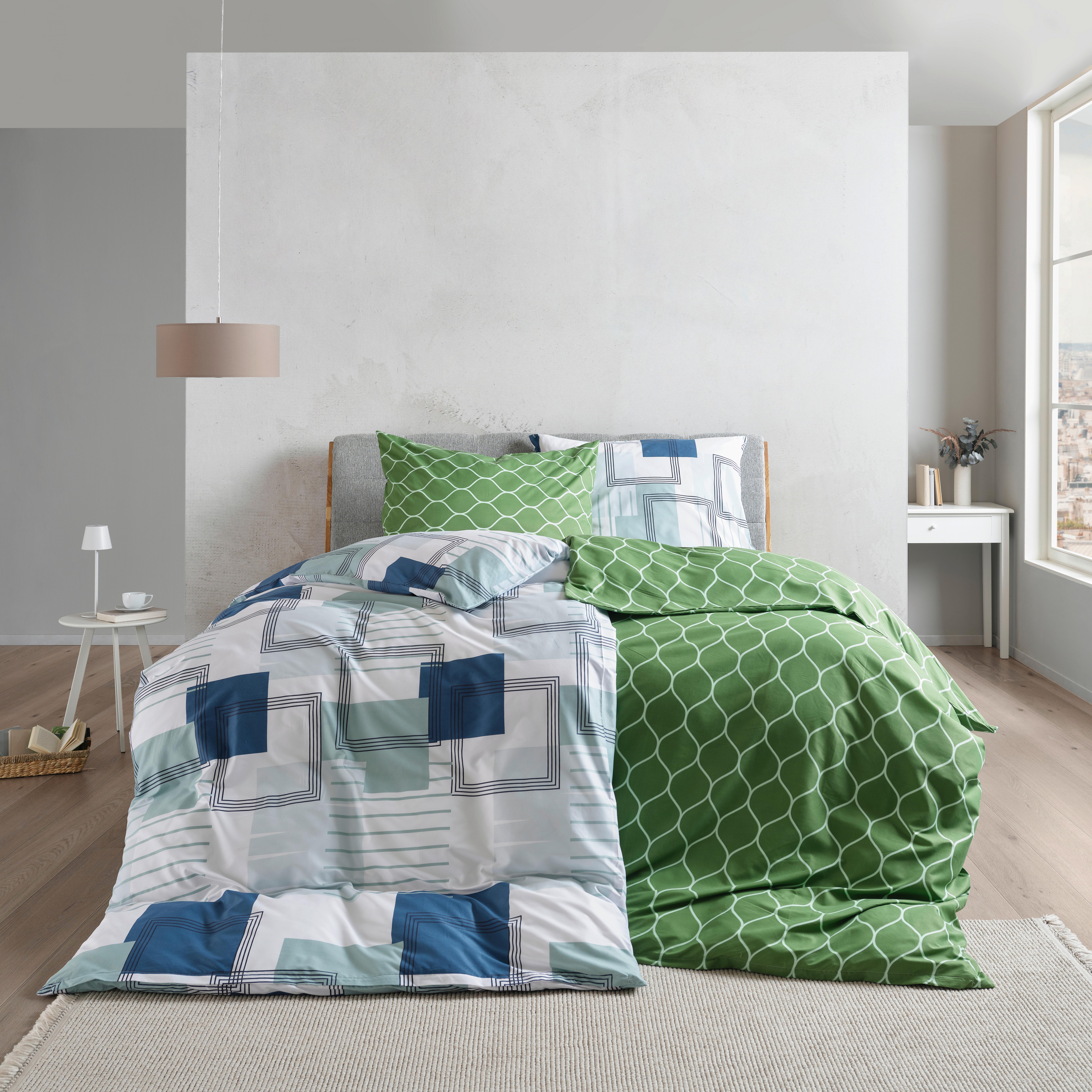 Bettwäsche Trude - Olivgrün, KONVENTIONELL, Textil - Ondega