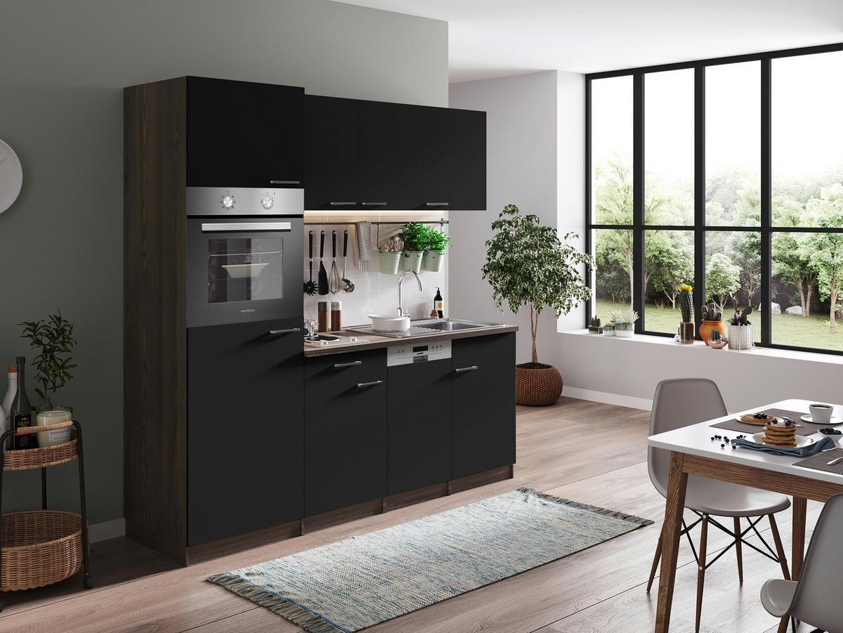 Küchenblock Oliver Singleküche 205 Cm - Eichefarben/Schwarz, Basics, Holzwerkstoff (205cm) - Respekta