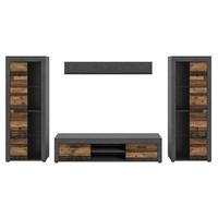 Wohnwand Jam Grau/Naturfarben B: 310 cm - Schwarz/Naturfarben, Design, Glas/Holzwerkstoff (310/159/35cm) - MID.YOU