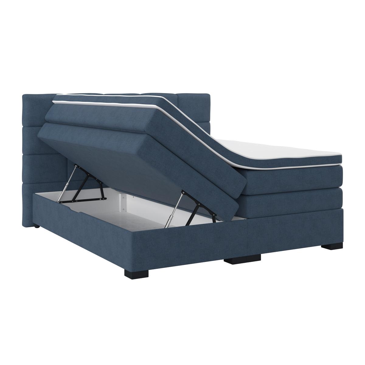 Boxspringbett Mit Topper & Bettkasten 180x200 April - Blau/Schwarz, MODERN, Textil (180/200cm)