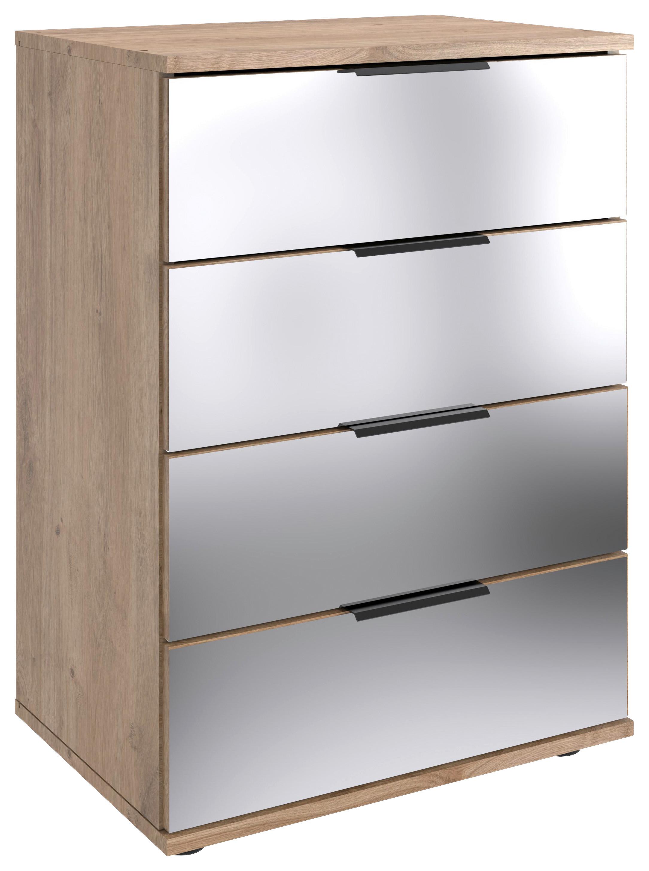 Éjjeliszekrény Saigon 52/74 Cm - fekete/tölgyfa, Modern, faalapú anyag/Üveg (52/74/38cm) - MID.YOU