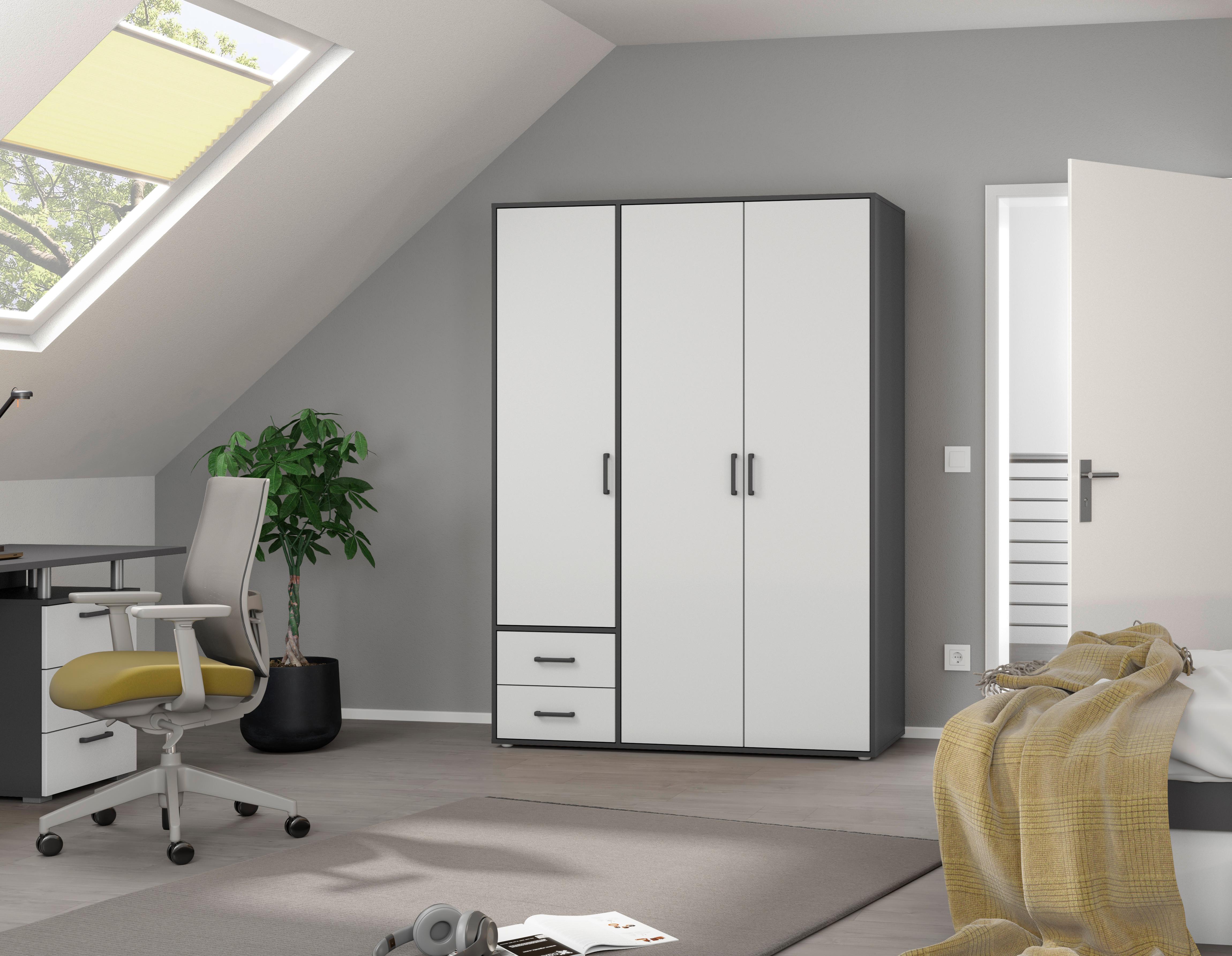 Drehtürenschrank Voyager Grau,weiß 140 cm - Weiß/Grau, MODERN, Holzwerkstoff (140/194/53cm) - Rauch Möbel