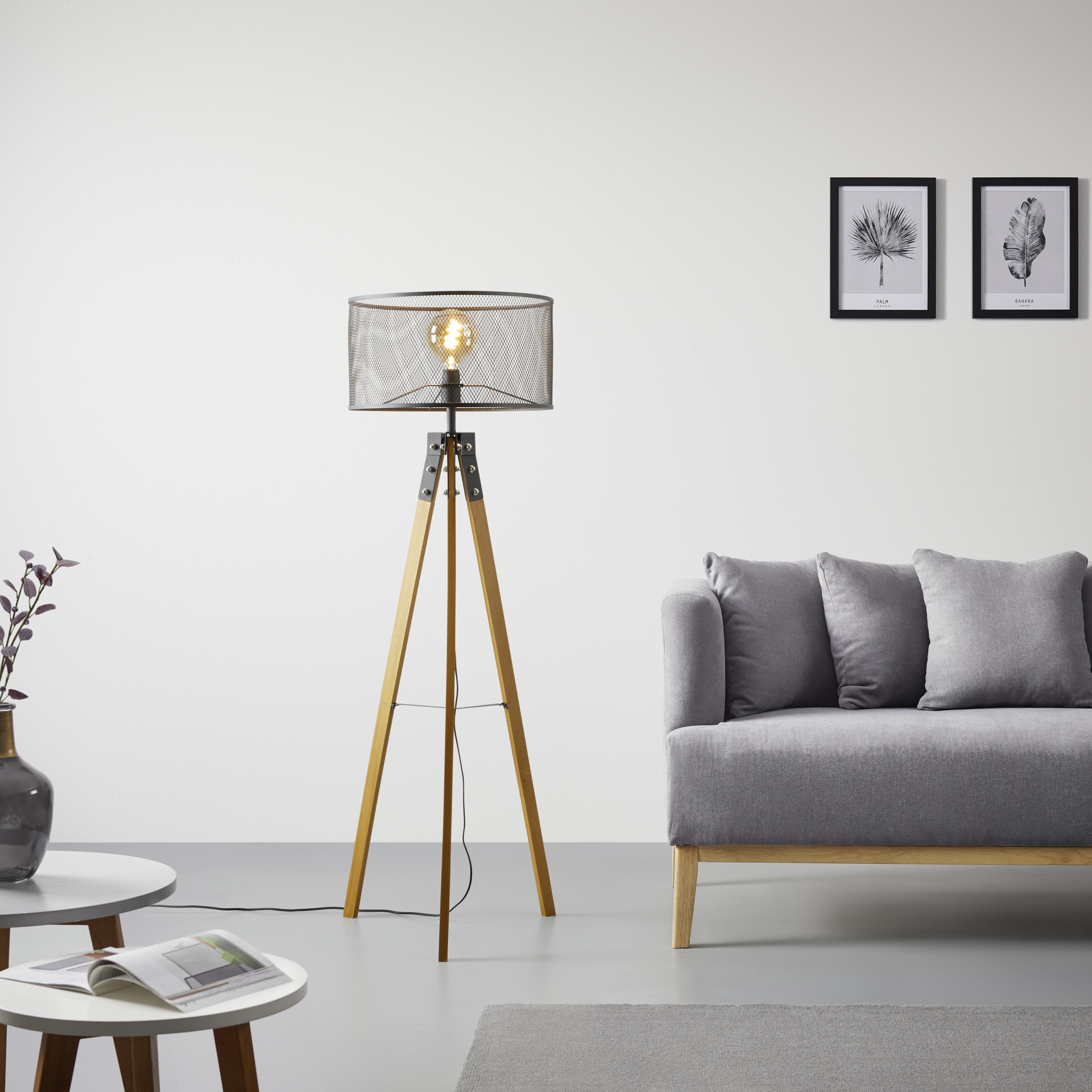 Stojací Svítidlo Seraphina - černá, Moderní, kov/dřevo - Bessagi Home