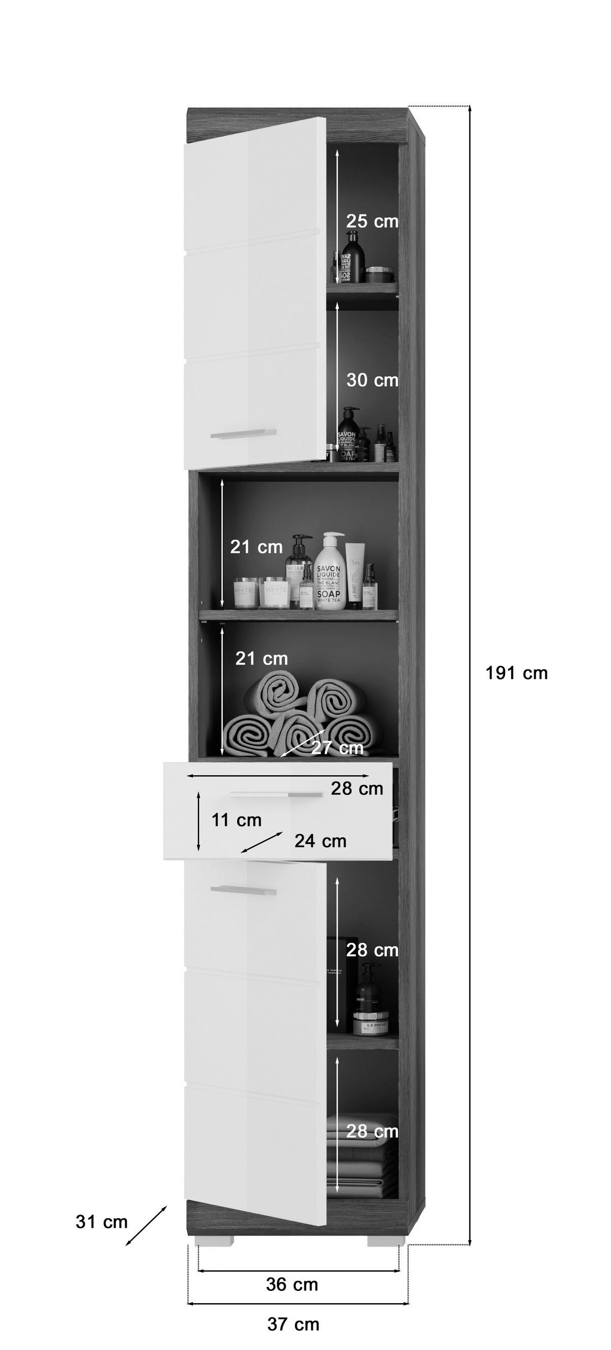 Badezimmer Scout - Weiß Hochglanz/Grau, MODERN, Holzwerkstoff (160cm) - MID.YOU