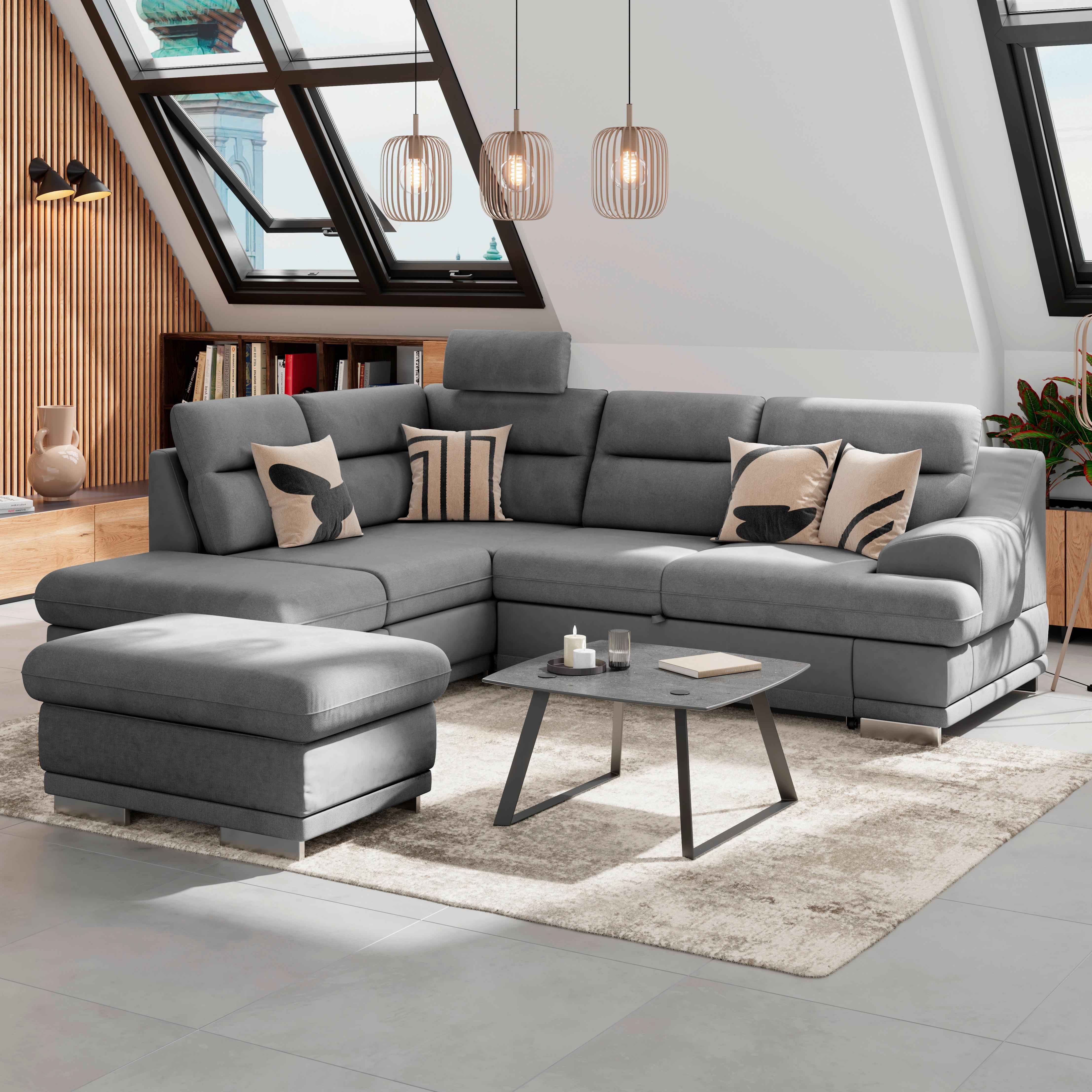 Wohnlandschaft Seaside - Chromfarben/Dunkelgrau, KONVENTIONELL, Textil (217/264cm) - MID.YOU