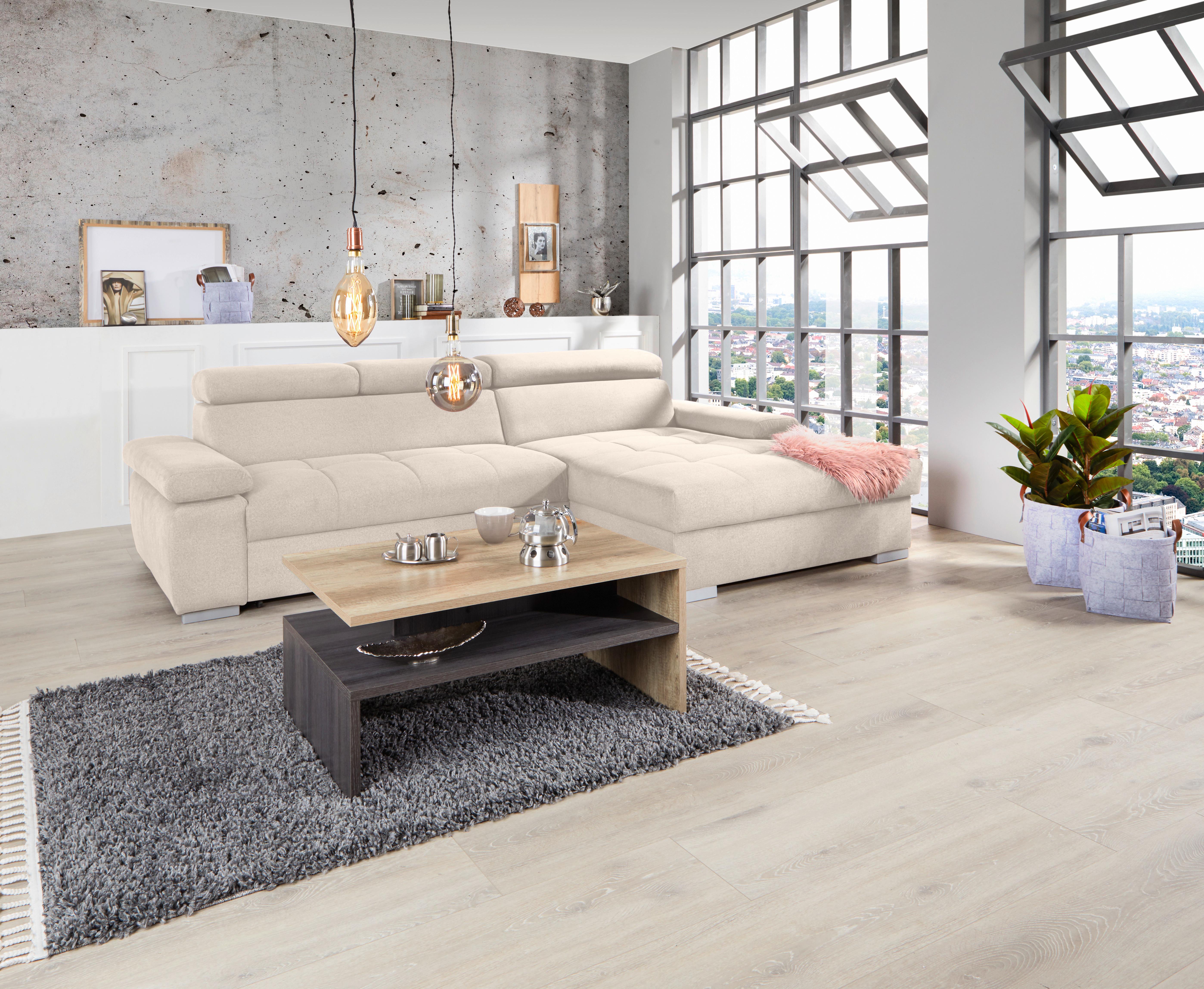 Ecksofa mit Bettkasten Perry Beige 292x183 cm - Beige/Silberfarben, Design, Textil (292/183cm) - Livetastic