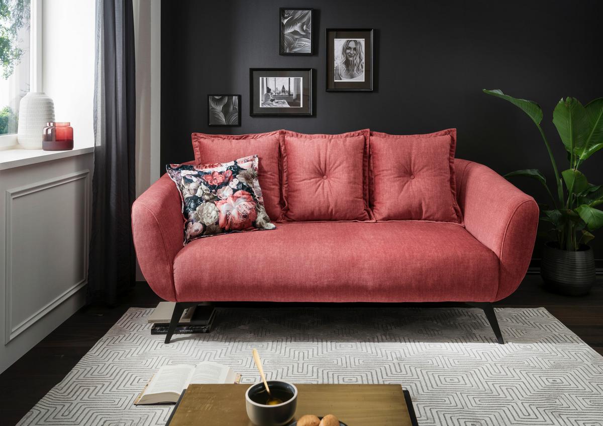 2,5-sitzer-sofa Baggio Mit Kissen Koralle - Koralle/Multicolor, MODERN, Holz/Textil (196/94/103cm) - Livetastic