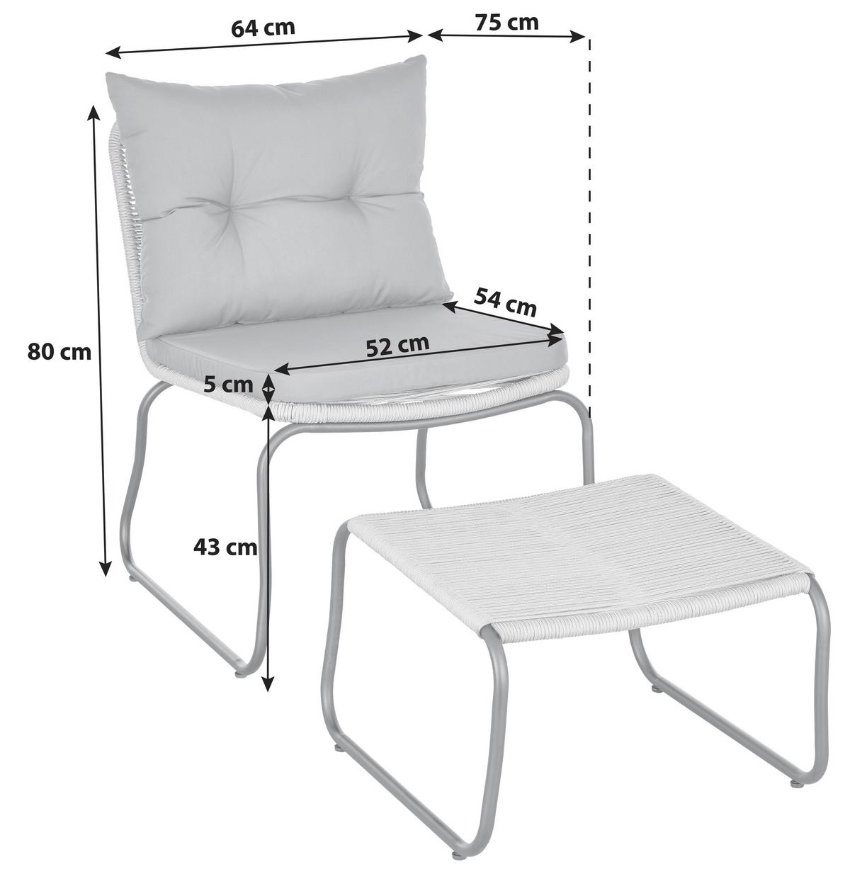 Gartensessel Stahl/textil Fußhocker - Dunkelgrau/Schwarz, MODERN, Textil/Metall (64-55/80/75cm) - Beldano