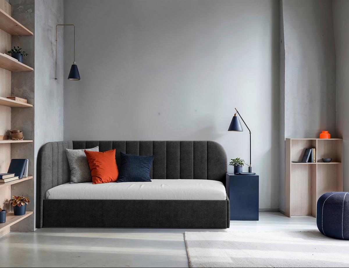 Polsterbett Millow Links Dunkelgrau Lf: 90x200 Cm - Dunkelgrau/Schwarz, MODERN, Holz/Holzwerkstoff (90/200cm) - MID.YOU