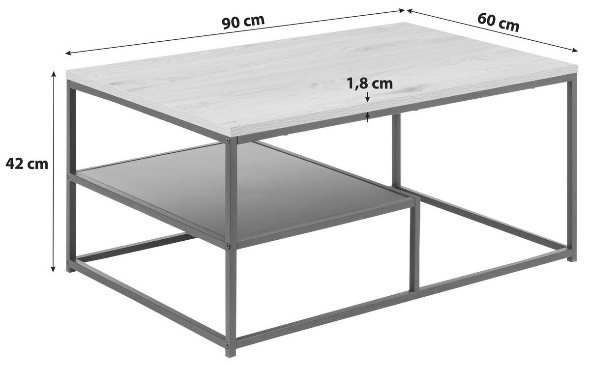 Couchtisch Gila 0000102167 - Eichefarben/Schwarz, Design, Holzwerkstoff/Metall (90/60/42cm) - Livetastic