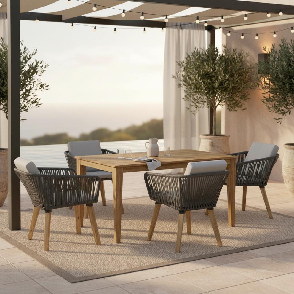 Zahradní jídelní sestava VIOLA - světle šedá, Moderní, dřevo/textil (160/76/90cm) - Bessagi Garden