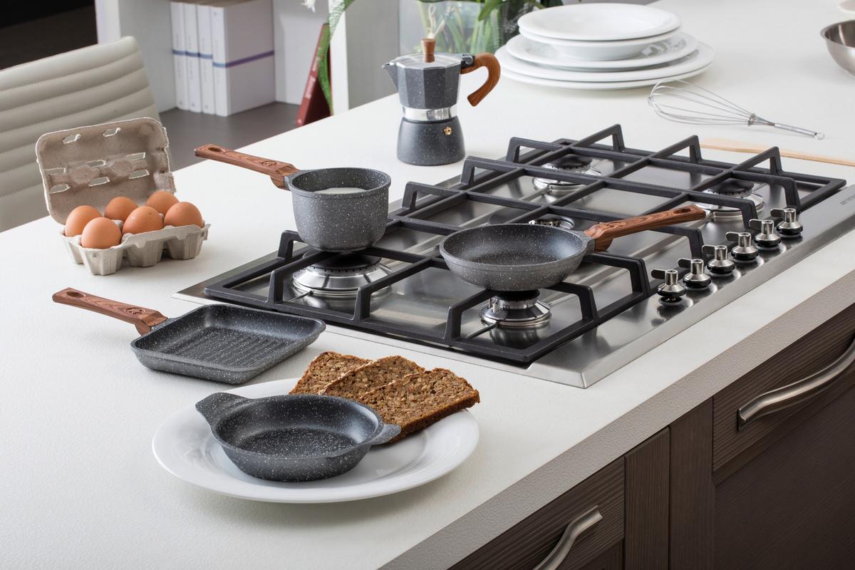 Kochtopfset Stone 8-Tlg. Aluminium 3 Deckel - Klar/Naturfarben, Design, Glas/Kunststoff - Tognana