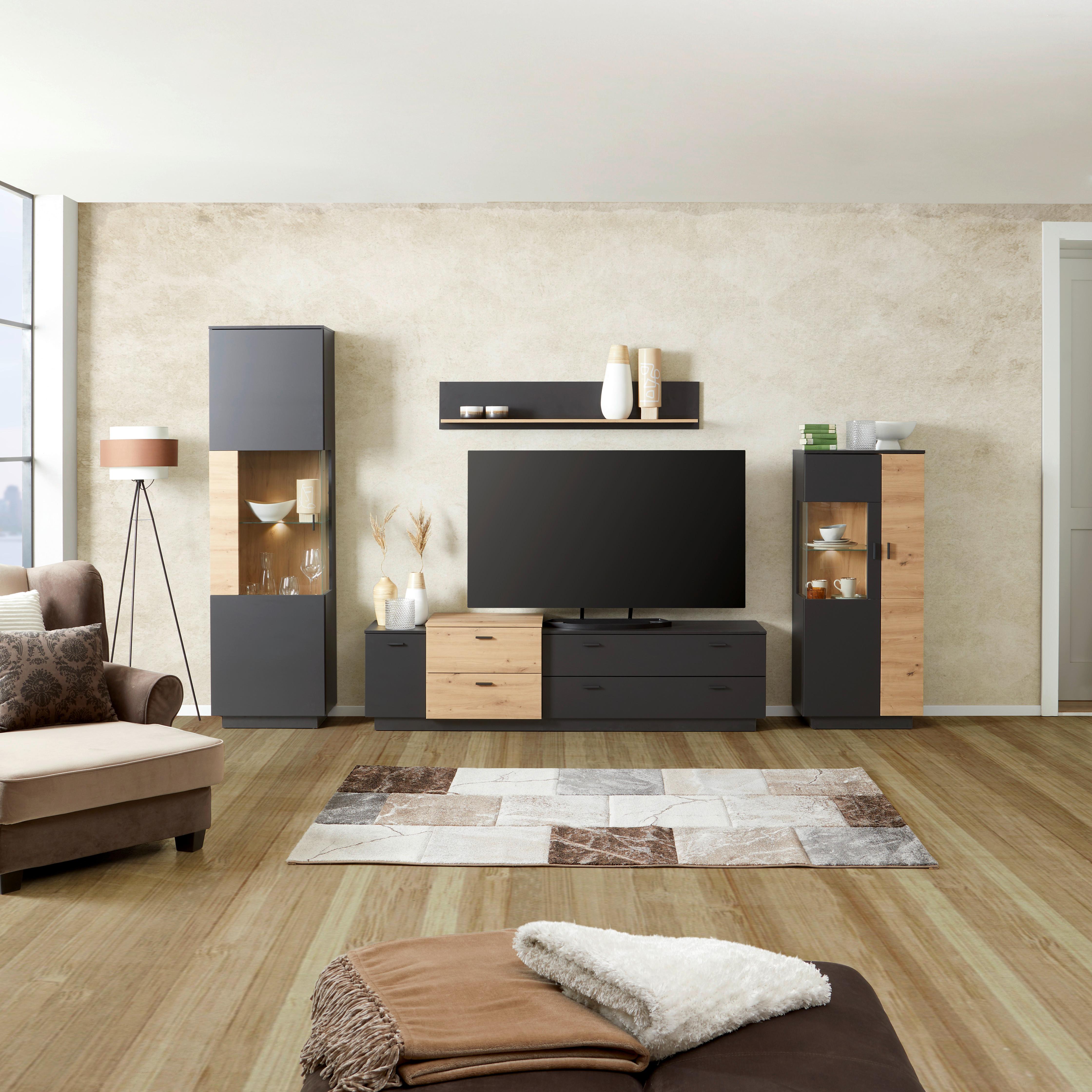 Vitrine Denver B: 60 Cm Grau/eiche Dekor - MODERN, Glas/Holzwerkstoff (60/209,5/41,6cm)