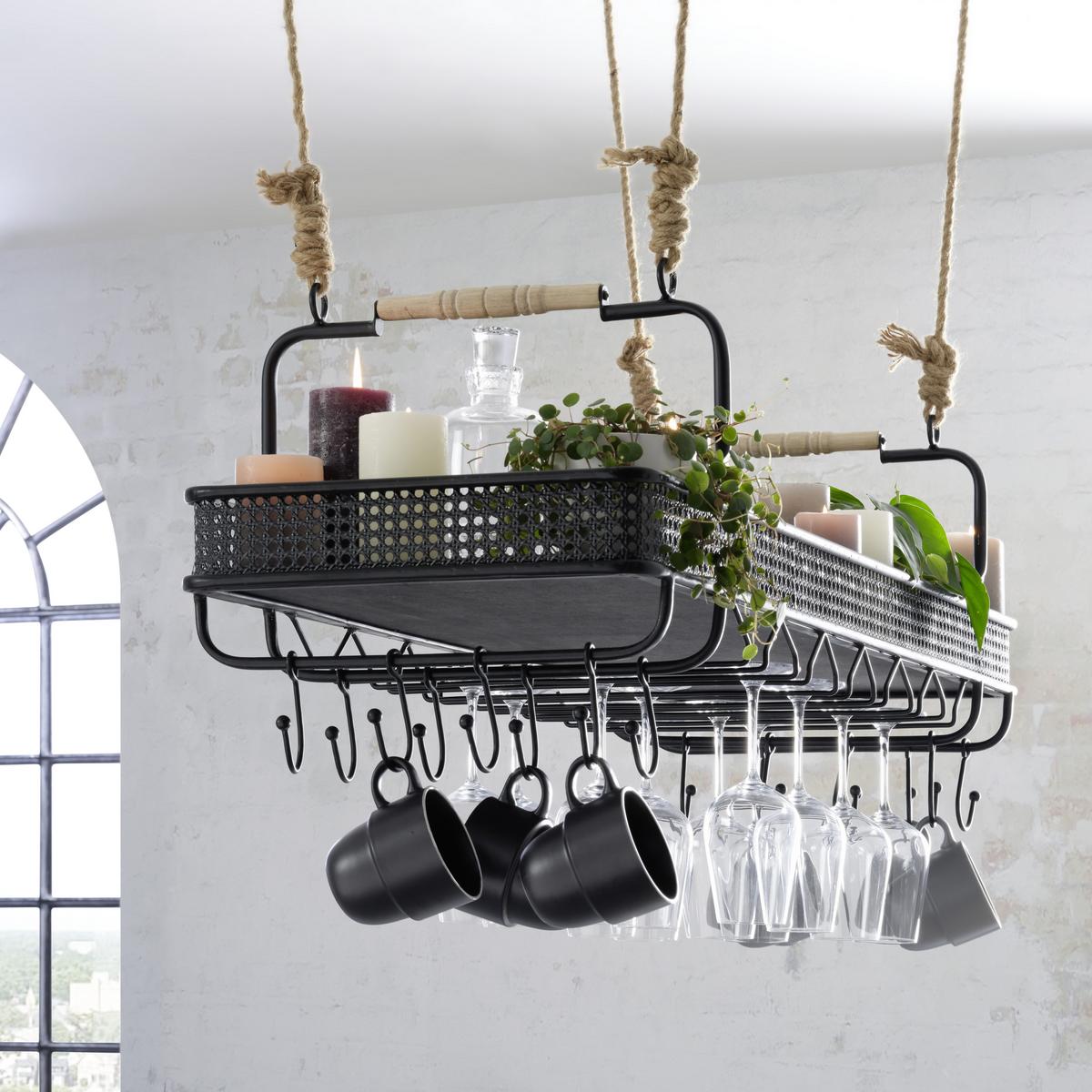 ZÁVĚSNÁ SKŘÍŇKA CONSTANTIN - černá/přírodní barvy, Lifestyle, kov/dřevo (120/35/41cm) - Premium Living