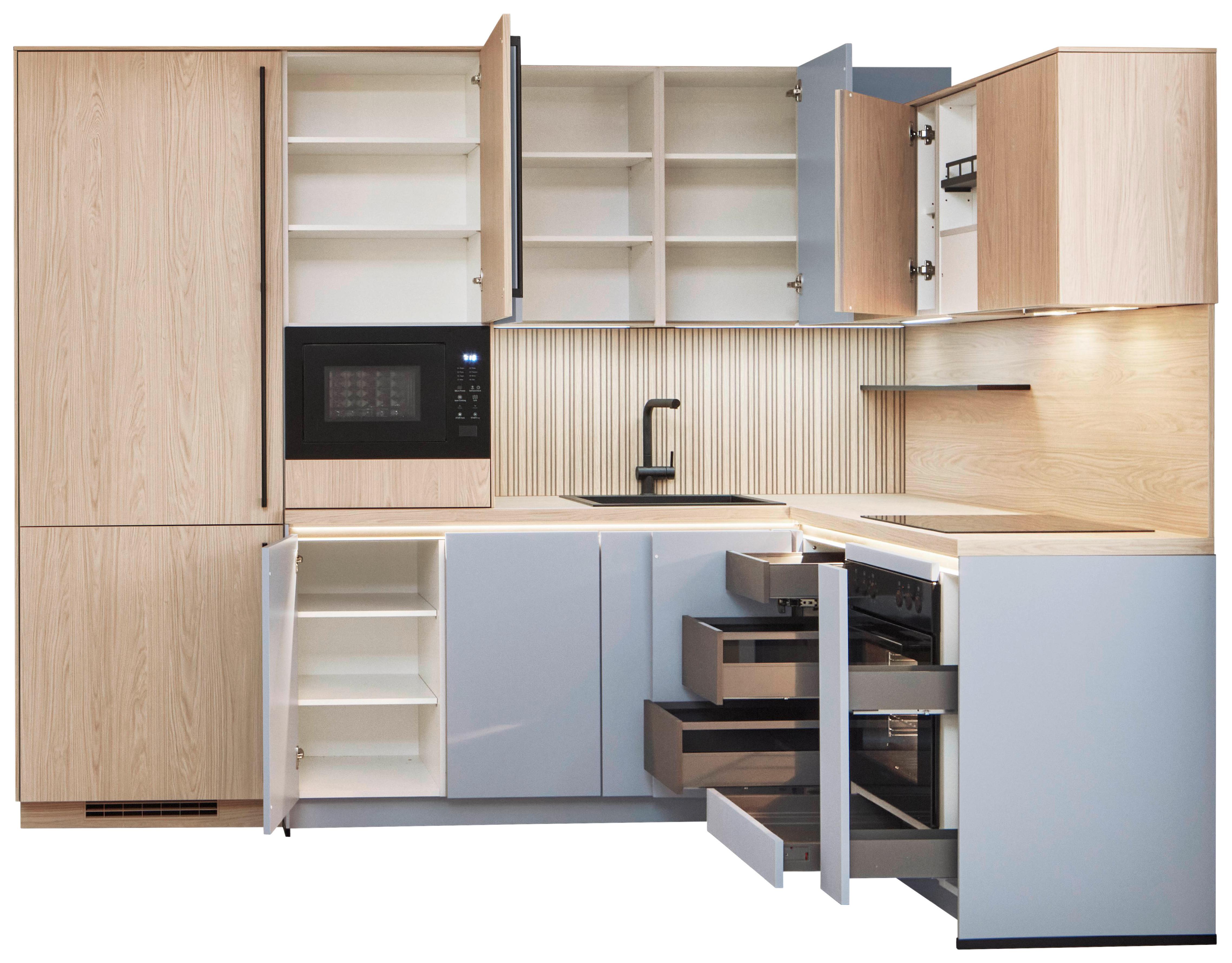 Eckküche Sidney/singapur - Sandfarben/Blau, Basics, Holzwerkstoff (288/185cm) - Vertico