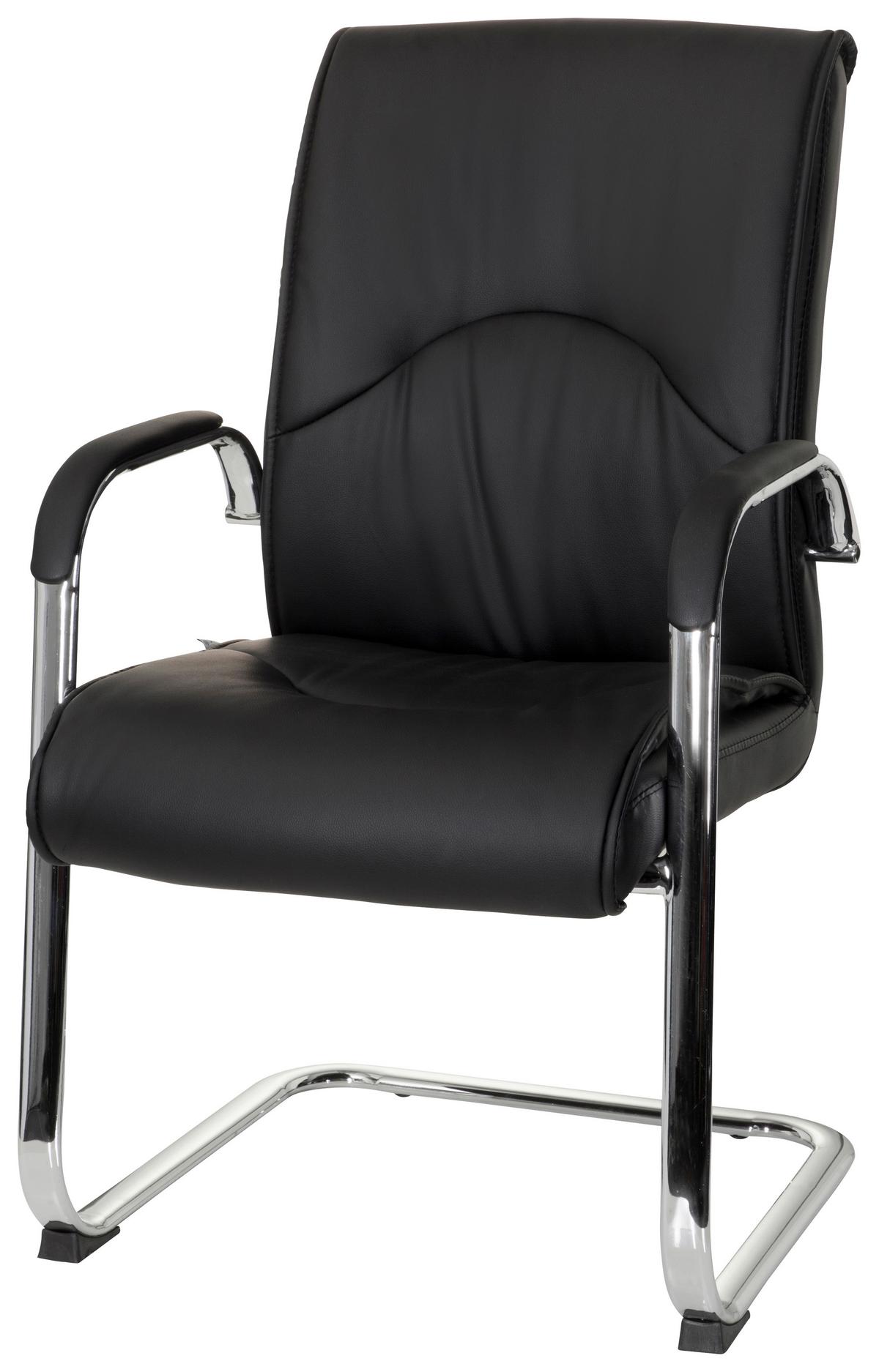 Besucherstuhl Sovrano V Lederlook Schwarz Bis 120kg - Chromfarben/Schwarz, MODERN, Textil/Metall (58/108/71cm) - MID.YOU