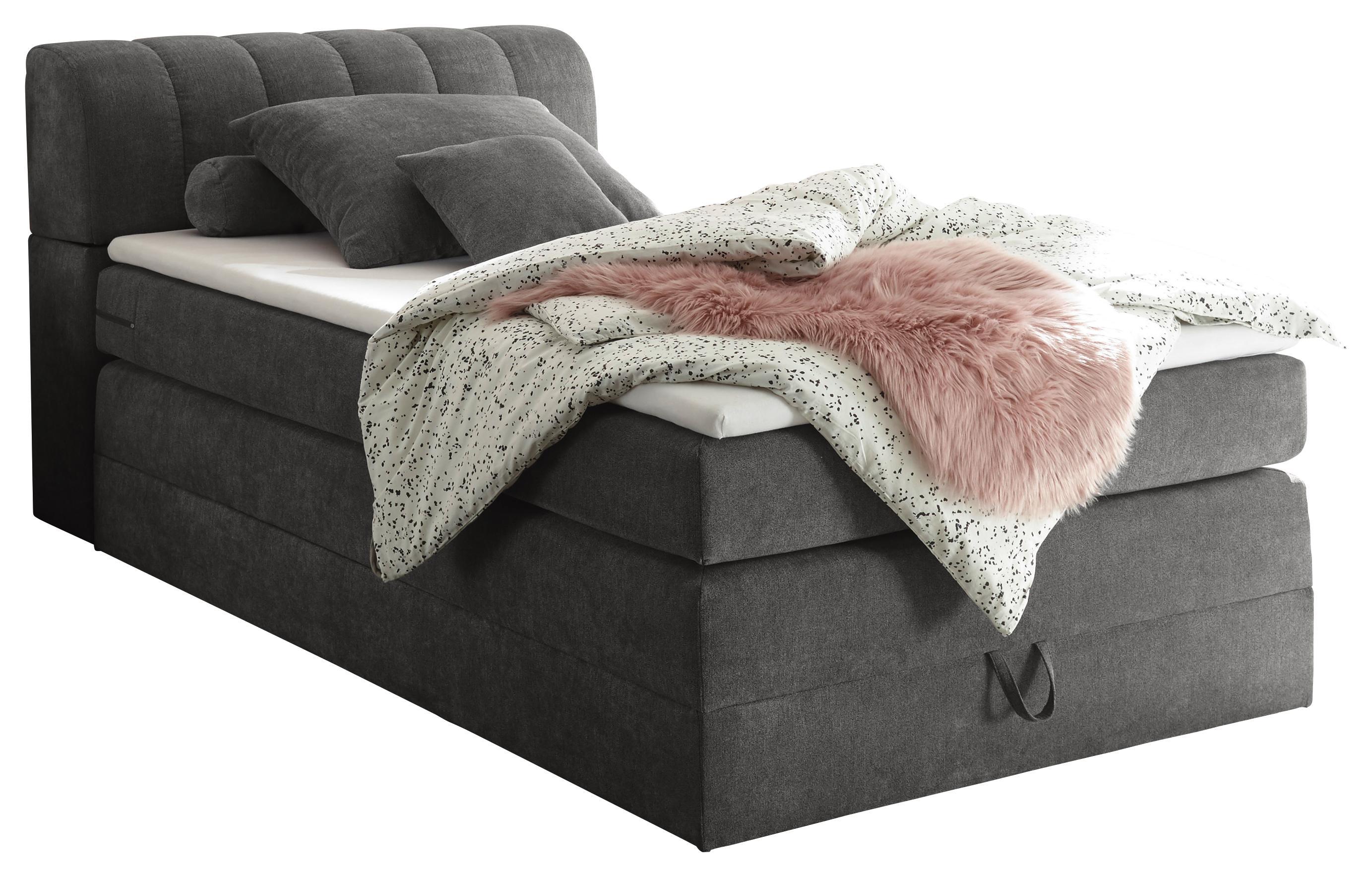 Boxspringbett Bilbao 1 ca. 140x200 cm - Schwarz/Grau, KONVENTIONELL, Holzwerkstoff/Textil (140/200cm) - Carryhome