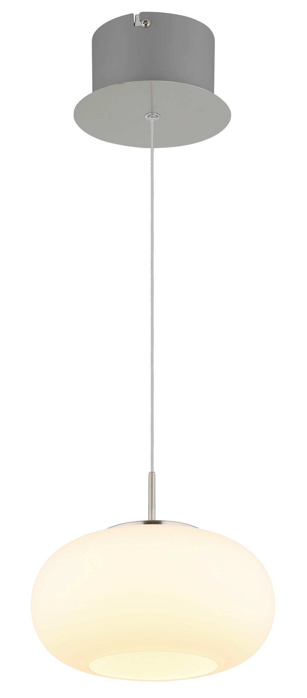 Led-hängeleuchte Opal Nickelfarben Transparent - Transparent/Opal, Design, Glas/Metall (20/150cm) - Globo