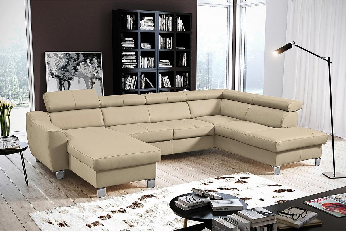 Wohnlandschaft Aspen Lederlook Beige 175x315x208 cm - Chromfarben/Beige, Design, Leder/Textil (175/315/208cm) - Livetastic