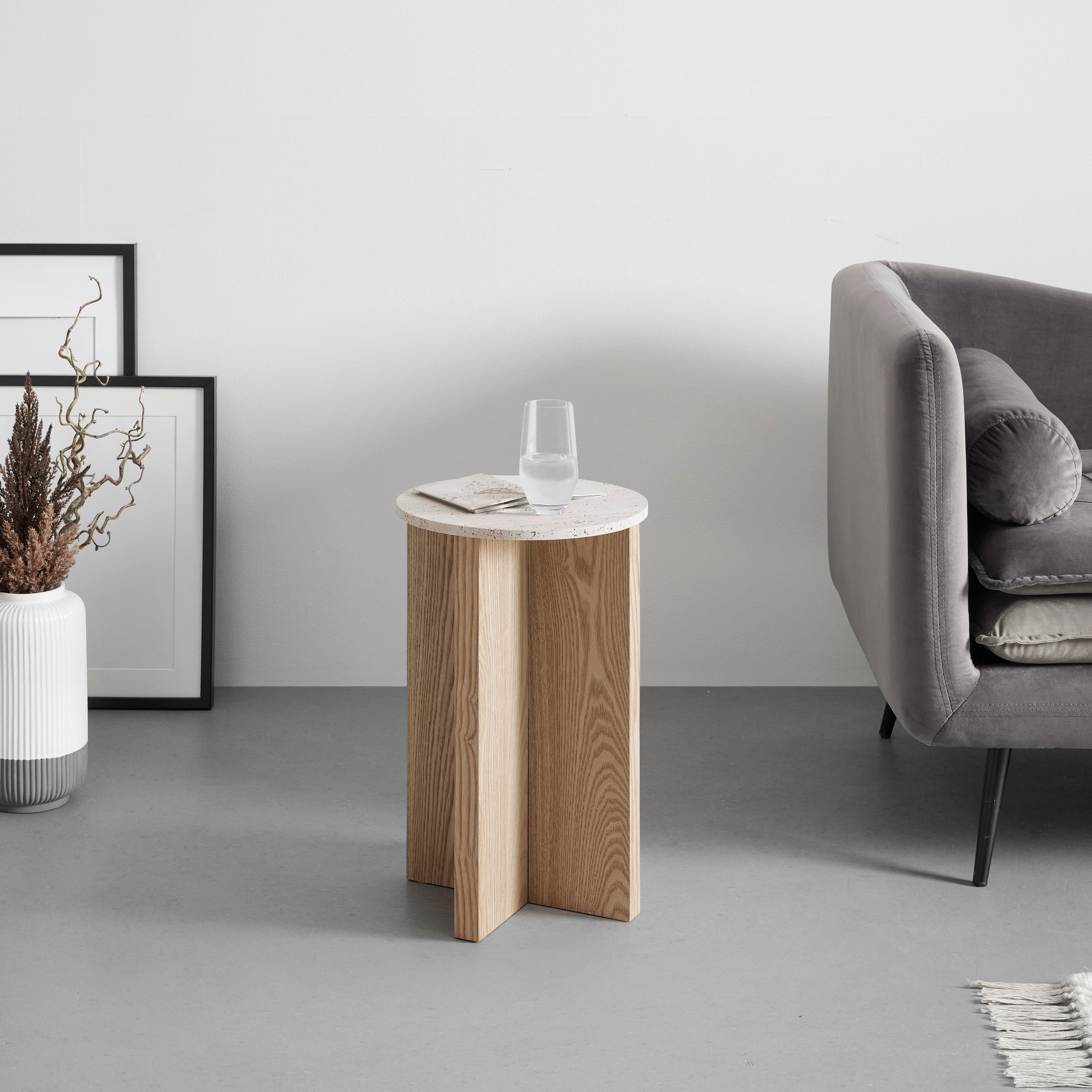 Odkládací stolek MATERA p. 34 cm - přírodní barvy, Moderní, kompozitní dřevo/kámen (34/54cm) - Premium Living