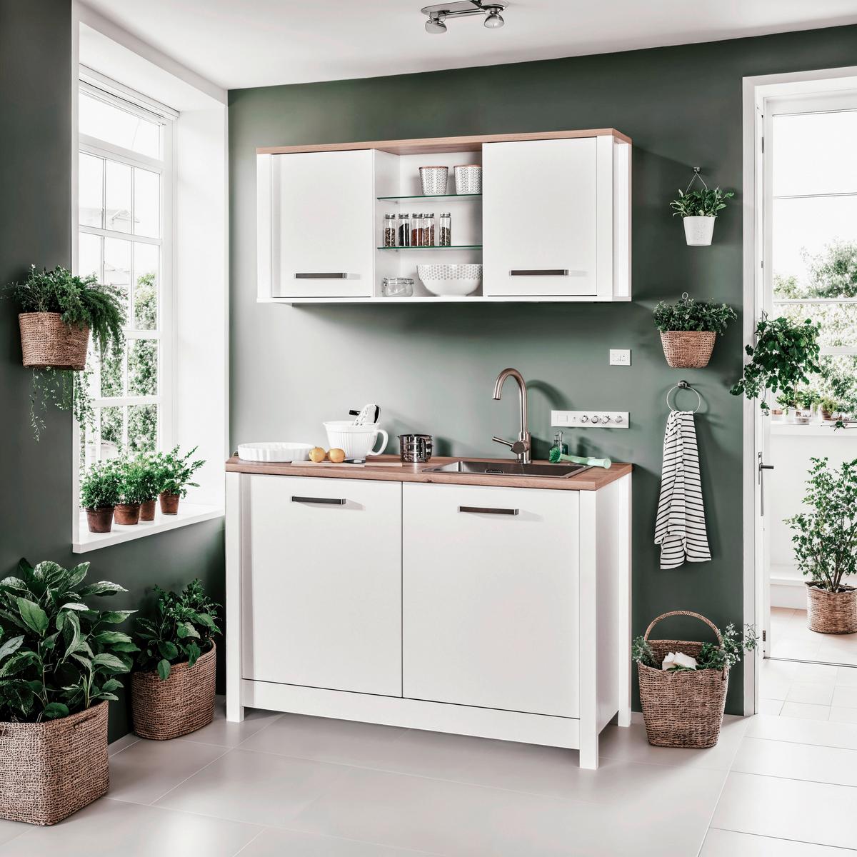 Skrinka pod drez SAN bez drezu, vrát.prac.dosky - biela/dub artisan, Romantik / Landhaus, kov/kompozitné drevo (130,3/92/60cm) - Mömax