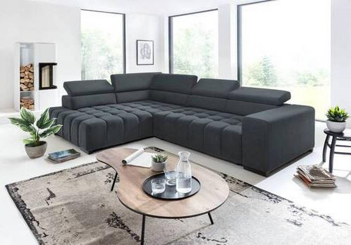 Eckschlafsofa Elias Neu Dunkelgrau S: 201 Cm - Dunkelgrau/Schwarz, Design, Textil (201/307cm) - Livetastic